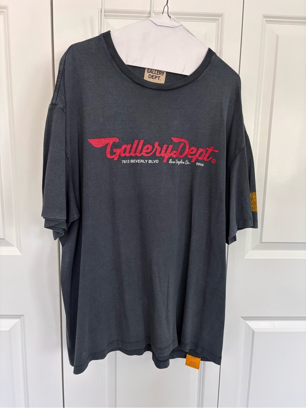 Gallery Dept Gray Tee with Pink Script Logo